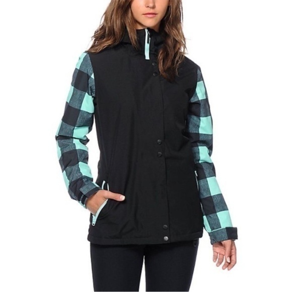 Aperture Snow Winter Ski Snowboard Jacket Waterproof Black Blue Checkered Size S